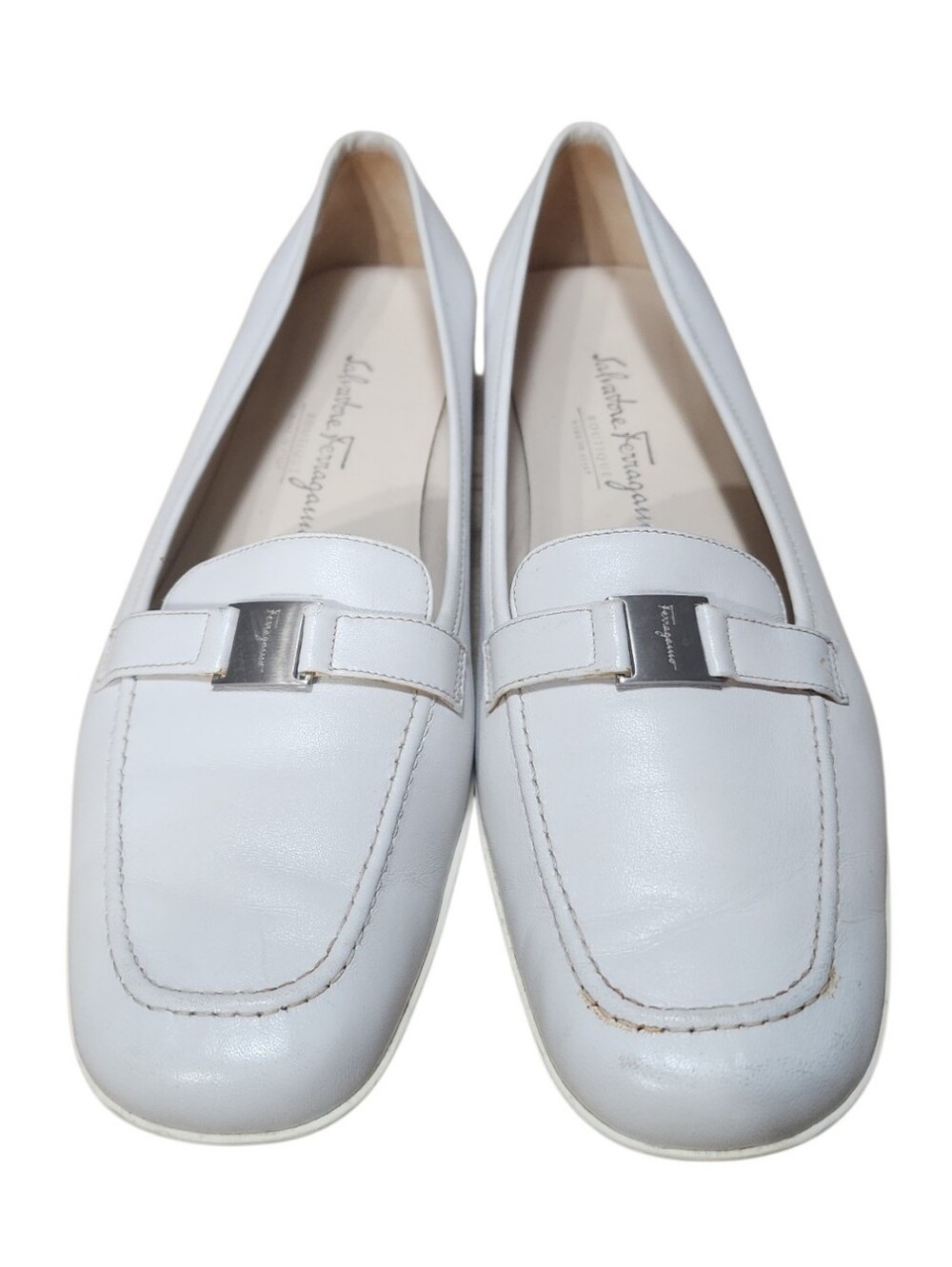 Salvatore Ferragamo Boutique White Leather Loafers Flats 8.5B Italy - Picture 3 of 14